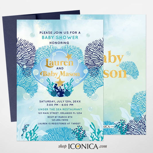 Under the Sea Baby Shower invitations Boy,Aqua under the sea baby shower decorations, welcome baby under the sea party, ocean theme baby decor