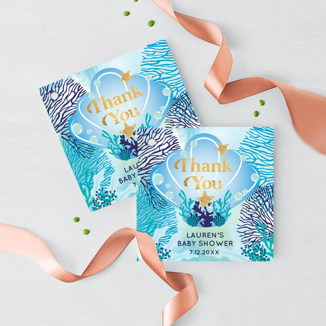 Under the Sea theme Favor Tags, Welcome Baby Boy Gifts Tags, Under the Sea Thank You Tags Printed Ocean theme Favor Tags, Aqua and Navy tags