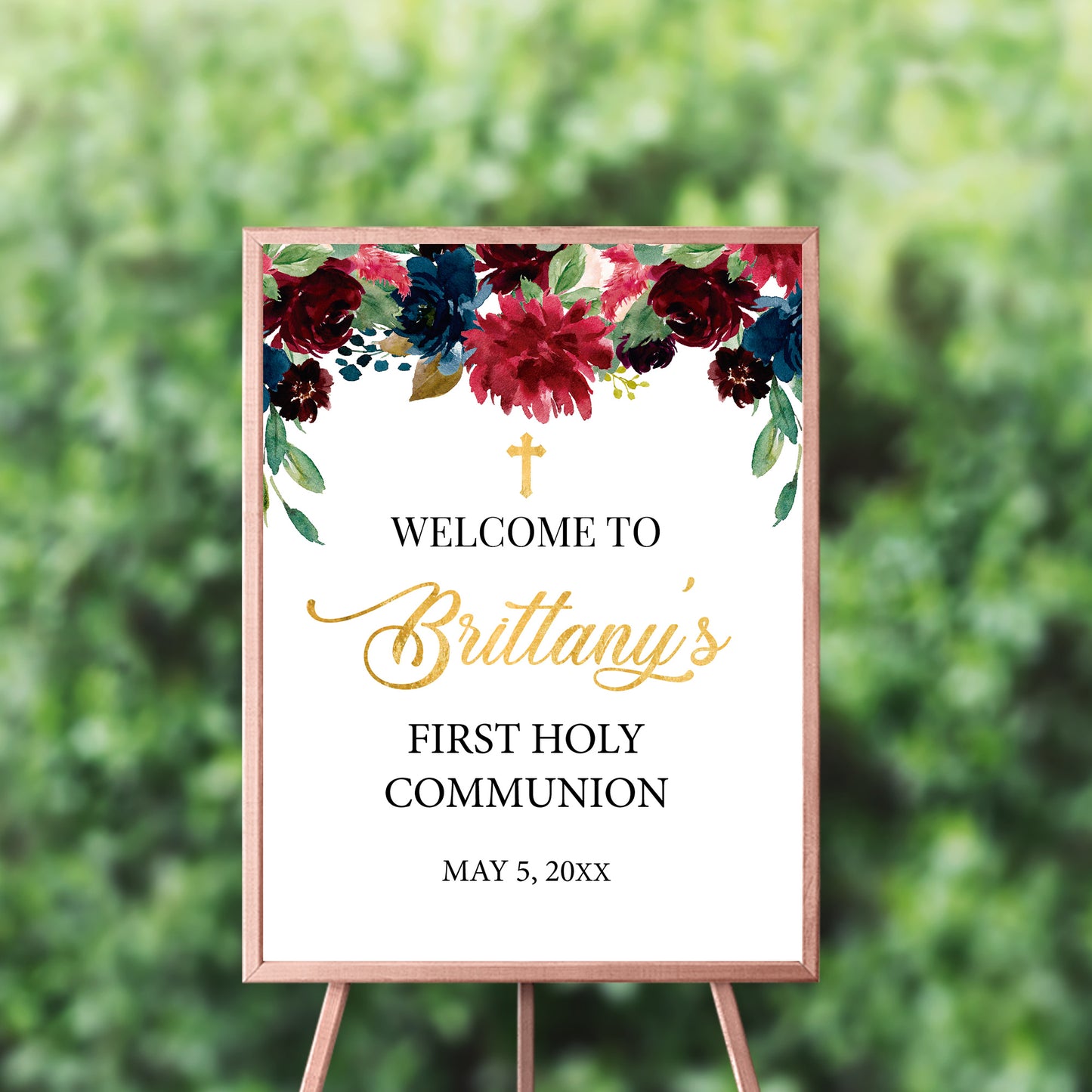 First Communion Invitation Girl Elegant Event Paper Set, Greenery Pink Blush Floral Simple and Elegant Communion Collection, Any Event