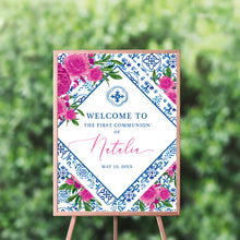 Load image into Gallery viewer, Tuscan Pink Floral First Communion Welcome Sign
