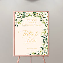 Load image into Gallery viewer, Wedding Welcome Sign, Floral Watercolor Wedding Decor,Engagement Party Decor, White Flowers and Gold Decor, Printed SWWD005
