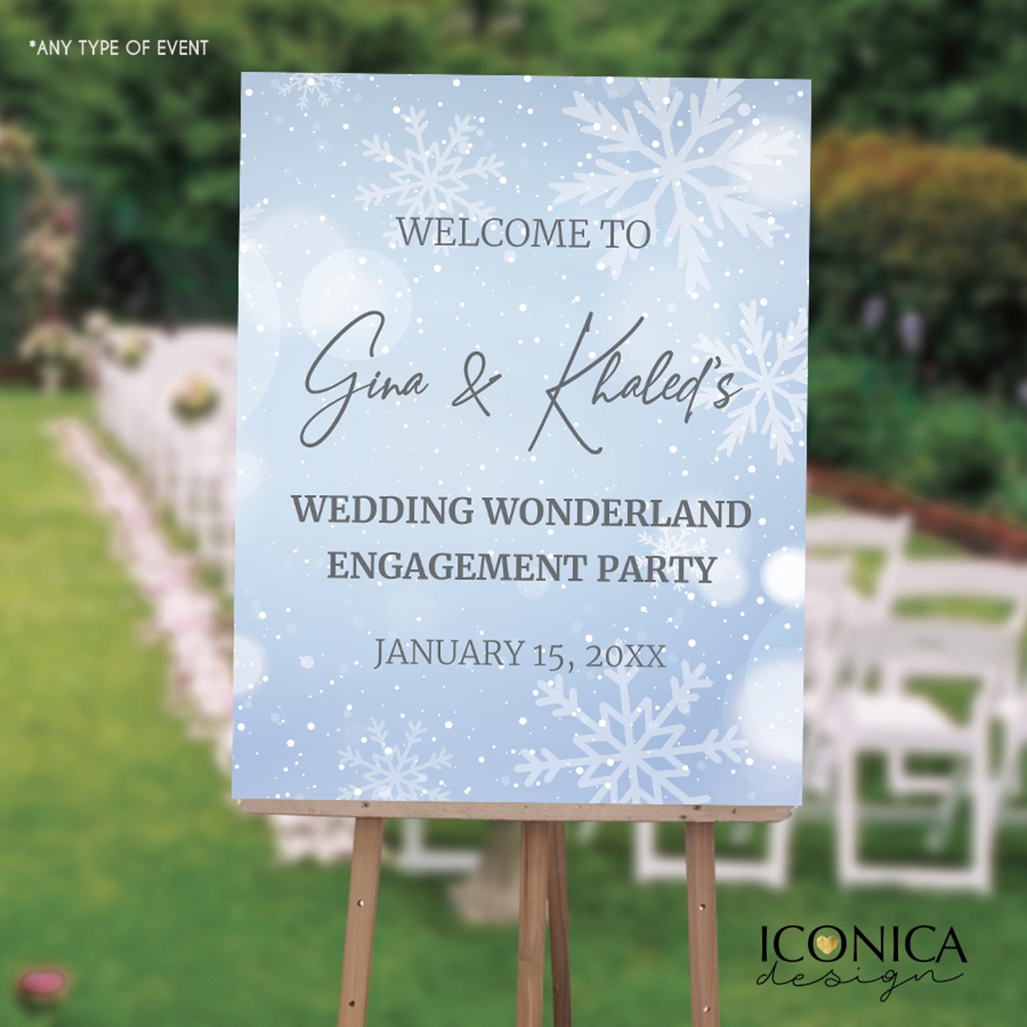 Winter Wonderland Engagement Party Welcome Sign Personalized Printed, Wedding Wonderland Sign, Blue Winter Wonderland Welcome Sign Custom