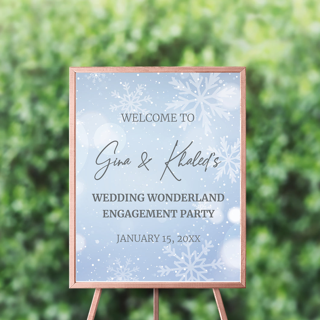 Winter Wonderland Engagement Party Welcome Sign Personalized Printed, Wedding Wonderland Sign, Blue Winter Wonderland Welcome Sign Custom