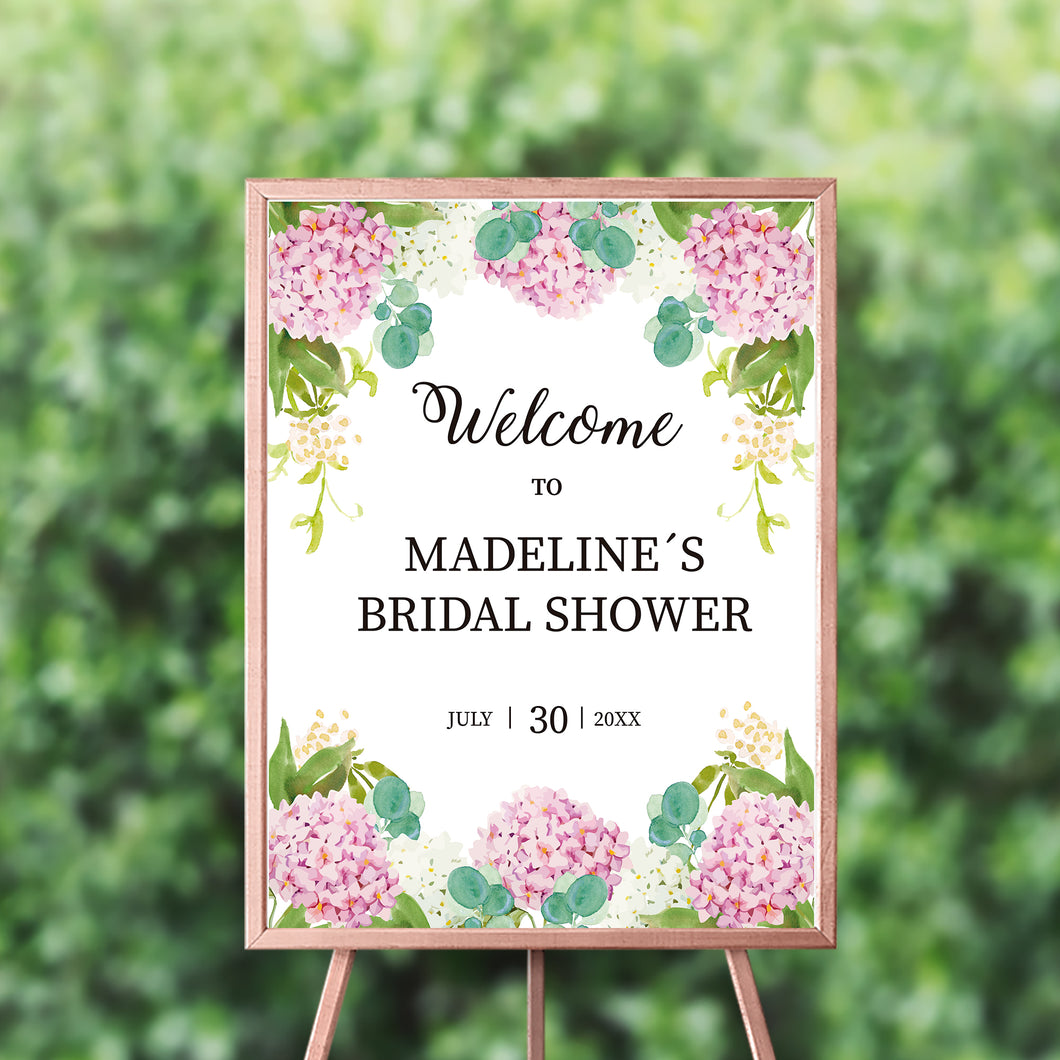 Floral Welcome Sign, Wedding Welcome Sign, Garden Party, Wedding Poster, Hydrangeas Decor, Printed SWWD004