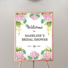Load image into Gallery viewer, Floral Welcome Sign, Wedding Welcome Sign, Garden Party, Wedding Poster, Hydrangeas Decor, Printed SWWD004
