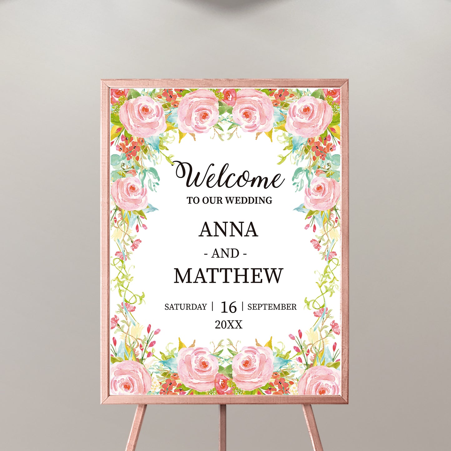 Wedding Welcome Sign, Floral Welcome Sign,Garden Party, Wedding Poster, Printed SWWD003