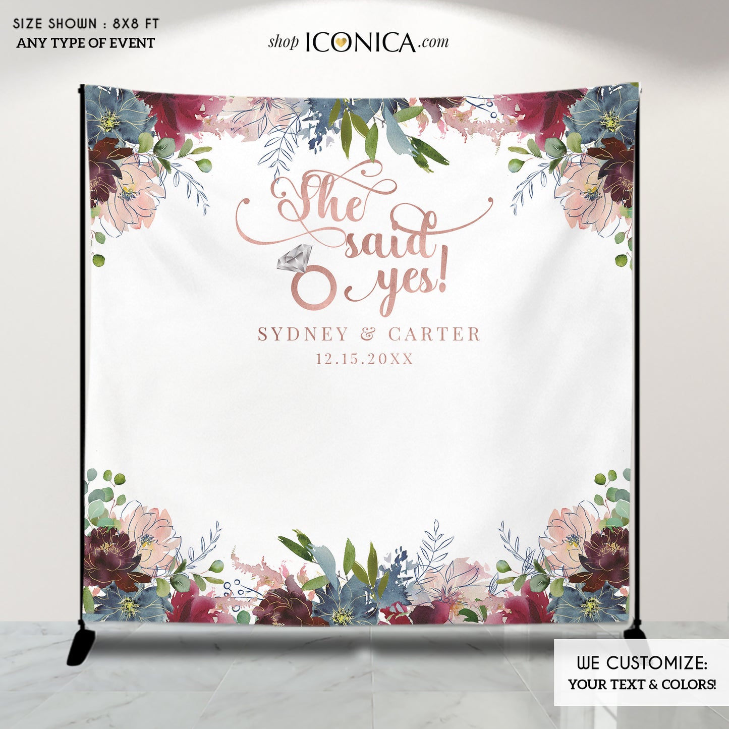 Bridal shower backdrop Floral backdrop Vinyl Wedding Backdrop Shower Photo Backdrop Engagement Party Banner Wedding Shower{Wish Collection}