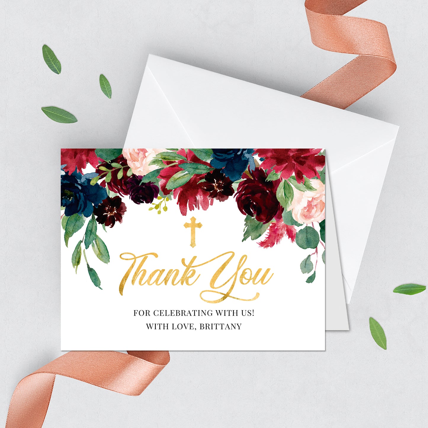 First Communion Invitation Girl Elegant Event Paper Set, Greenery Pink Blush Floral Simple and Elegant Communion Collection, Any Event