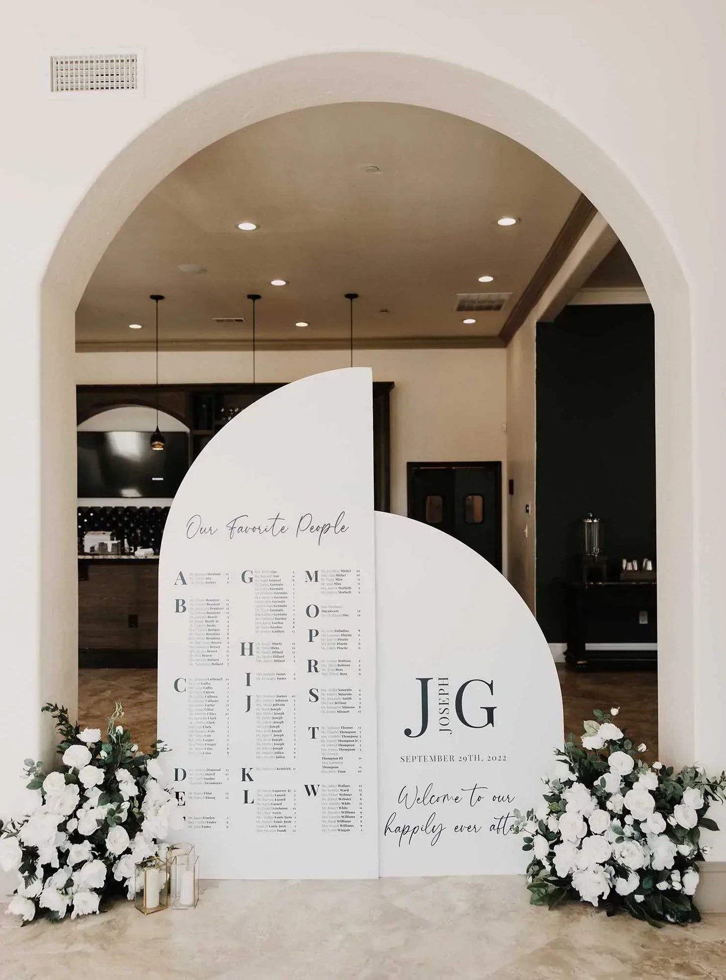 Arch Seating Chart welcome Sign Wedding Baby Shower or Bridal, any type of event, Arched Panel with easel Entrance Sign Foam Board