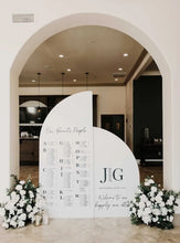 Load image into Gallery viewer, Arch Seating Chart welcome Sign Wedding Baby Shower or Bridal, any type of event, Arched Panel with easel Entrance Sign Foam Board
