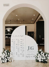 Load image into Gallery viewer, Arch Welcome Sign Arch Seating Chart Wedding Bridal Shower, Engagement Party or any event, Arched Panel with easel Entrance Sign Foam Board
