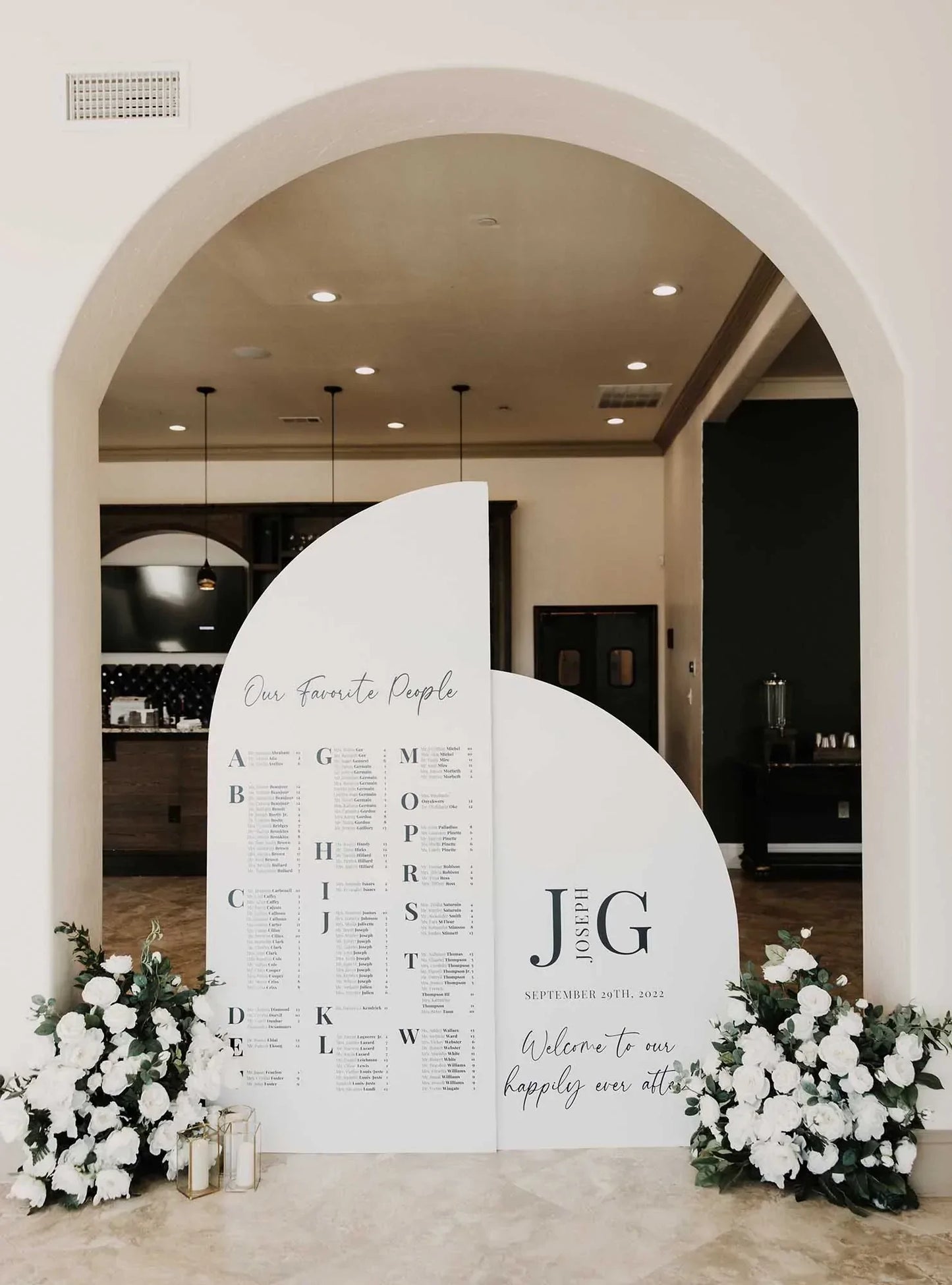 Arch Seating Chart Large Wedding Seating Chart Arched Panel with easel Entrance Sign Foam Board Custom text, color, Light Weight Indoor use