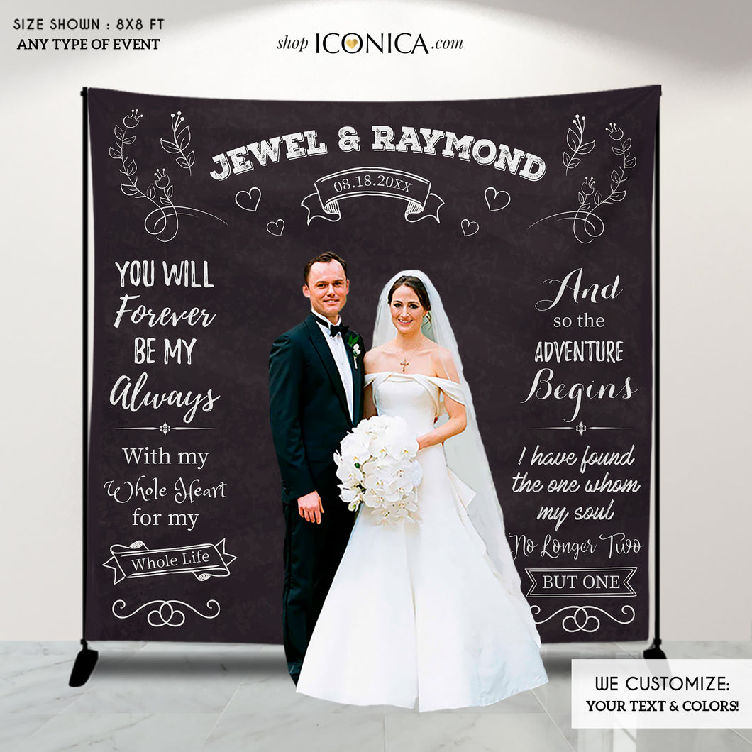 Wedding Photo Booth Backdrop, Custom Step And Repeat Backdrop,Engagement Party,Wedding Backdrop, Printed BWD0037