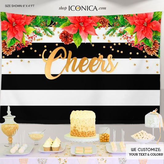 Holiday Photo Booth Backdrop, Christmas Party backdrop, CHEERS Festive Backdrop, Striped Holiday Banner, Printed BHO0016