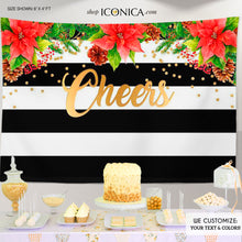 Load image into Gallery viewer, Holiday Photo Booth Backdrop, Christmas Party backdrop, CHEERS Festive Backdrop, Striped Holiday Banner, Printed BHO0016
