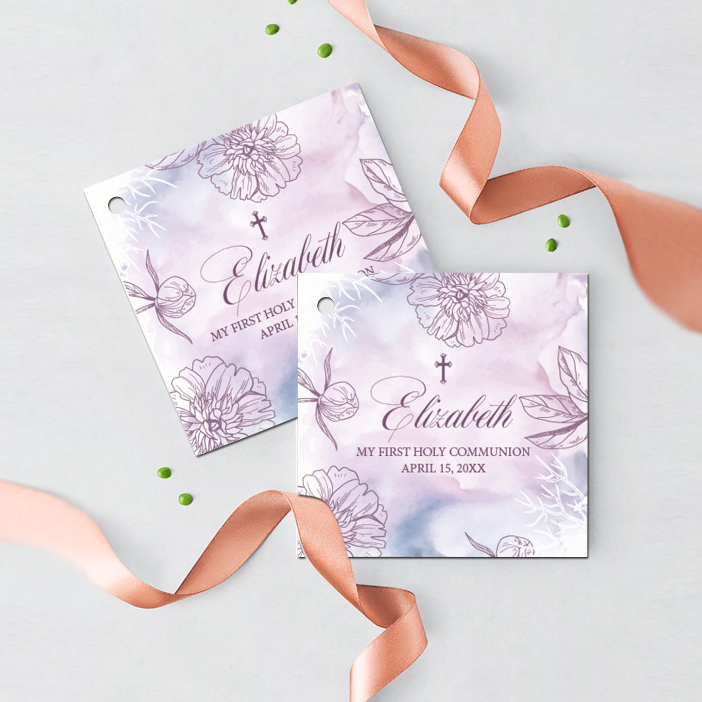 First Communion Invitation Girl, Floral Lavender Watercolor Elegant Invitations, lavender Watercolor invites, Any Religious Event