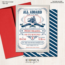 Load image into Gallery viewer, Train Birthday Invitation - Vintage Train Invitation Red and Blue Choo Choo Party Any Age - Printed or Printable File Free Shipping IBD0049
