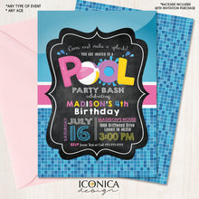 Load image into Gallery viewer, Girl Pool Party Invitation Swimming Pool Birthday Invitation | Summer Girl Party Invitation Beach Birthday Printed or Printable File
