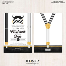 Load image into Gallery viewer, Little Man First Birthday Invitation Mustache Black and White Birthday Bowtie Party Any Age Printed or Printable File Free Shipping IBD0019
