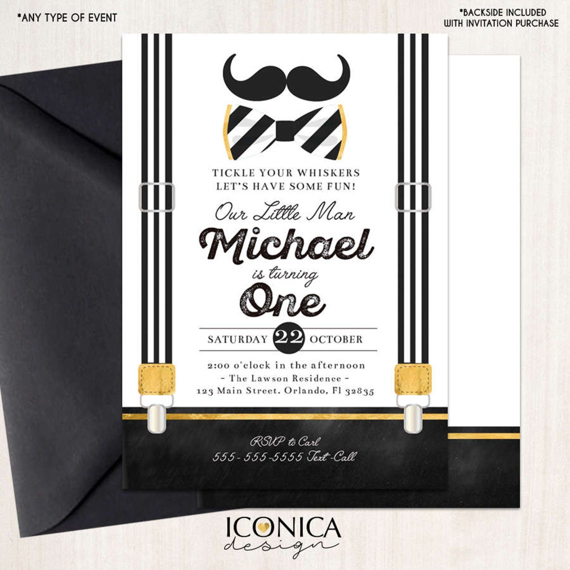 Little Man First Birthday Invitation Mustache Black and White Birthday – Iconica Design for Black And White Birthday Invitations Free Printable