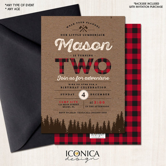 Lumberjack First Birthday Birthday Invitation Buffalo Plaid Wilderness Lumberjack Invitation Printed or Printable File Free Shipping IBD0011