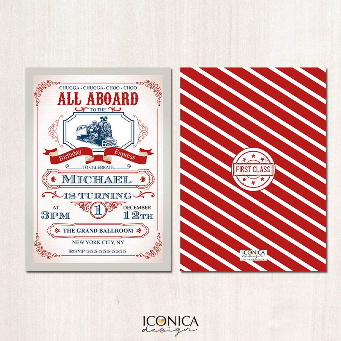 Train Birthday Invitation - Vintage - Birthday Express All aboard - Train Party - Any Age - Printed or Printable File Free Shipping IBD0004