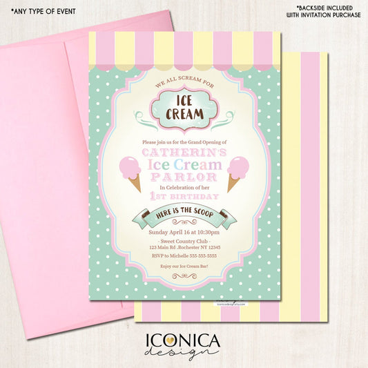 Ice Cream Birthday Invitation, Ice Cream Parlor Invitation,Sprinkles Party , Ice Cream Party, Printed or Printable File IBD0040