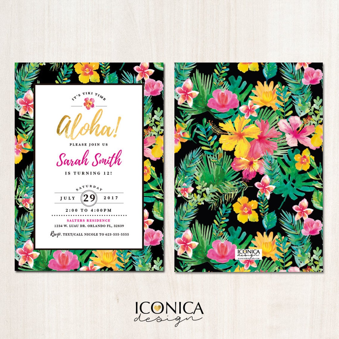 Luau Birthday Party Invitation, Pool Party, Hawaiian Party, Tiki Birthday Invitation, Tropical Invites,Digital or Printed Invitation IBD0036