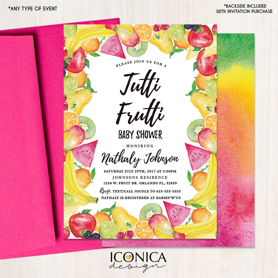 Fruit Baby Shower Invitation, Tutti Frutti Baby Shower Invitation