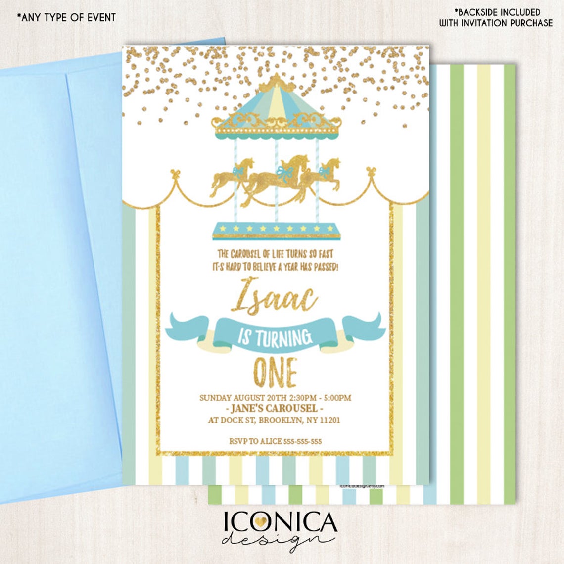 Boy Carousel Birthday Invitation, Carousel Invite, Circus Boy Invitation, Any Age, Any Event, Printed Or Printable File IBD0044