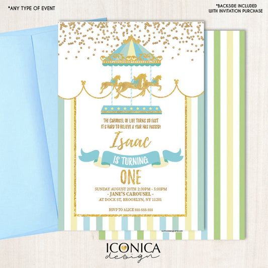 Boy Carousel Birthday Invitation, Carousel Invite, Circus Boy Invitation, Any Age, Any Event, Printed Or Printable File IBD0044