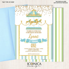 Load image into Gallery viewer, Boy Carousel Birthday Invitation, Carousel Invite, Circus Boy Invitation, Any Age, Any Event, Printed Or Printable File IBD0044
