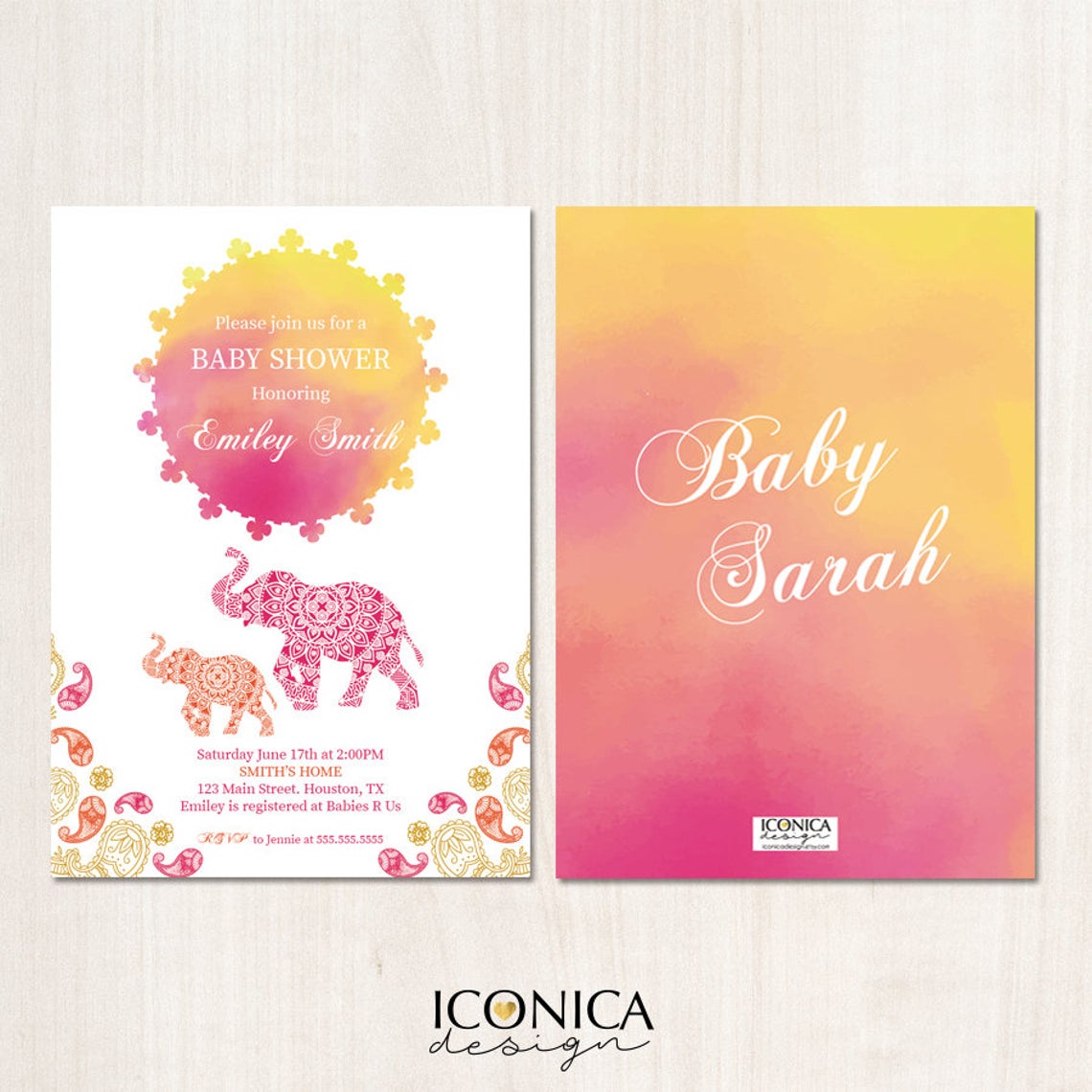 Moroccan Baby Shower Invitation, Moroccan Decor. Elephant Invitation,  Personalize, Arabian Decor Printed -Printable, IBS0012