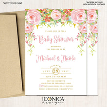 Load image into Gallery viewer, Girl baby shower invitations, Floral Baby Shower Invitation, garden baby shower invitations, It&#39;s a Girl, Printed Or Printable File IBS0016
