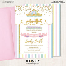 Load image into Gallery viewer, Carousel Baby Shower Invitation, Carousel Invite, Circus Girl Invitation, Any Event, Pastel Colors, Printed Or Printable File
