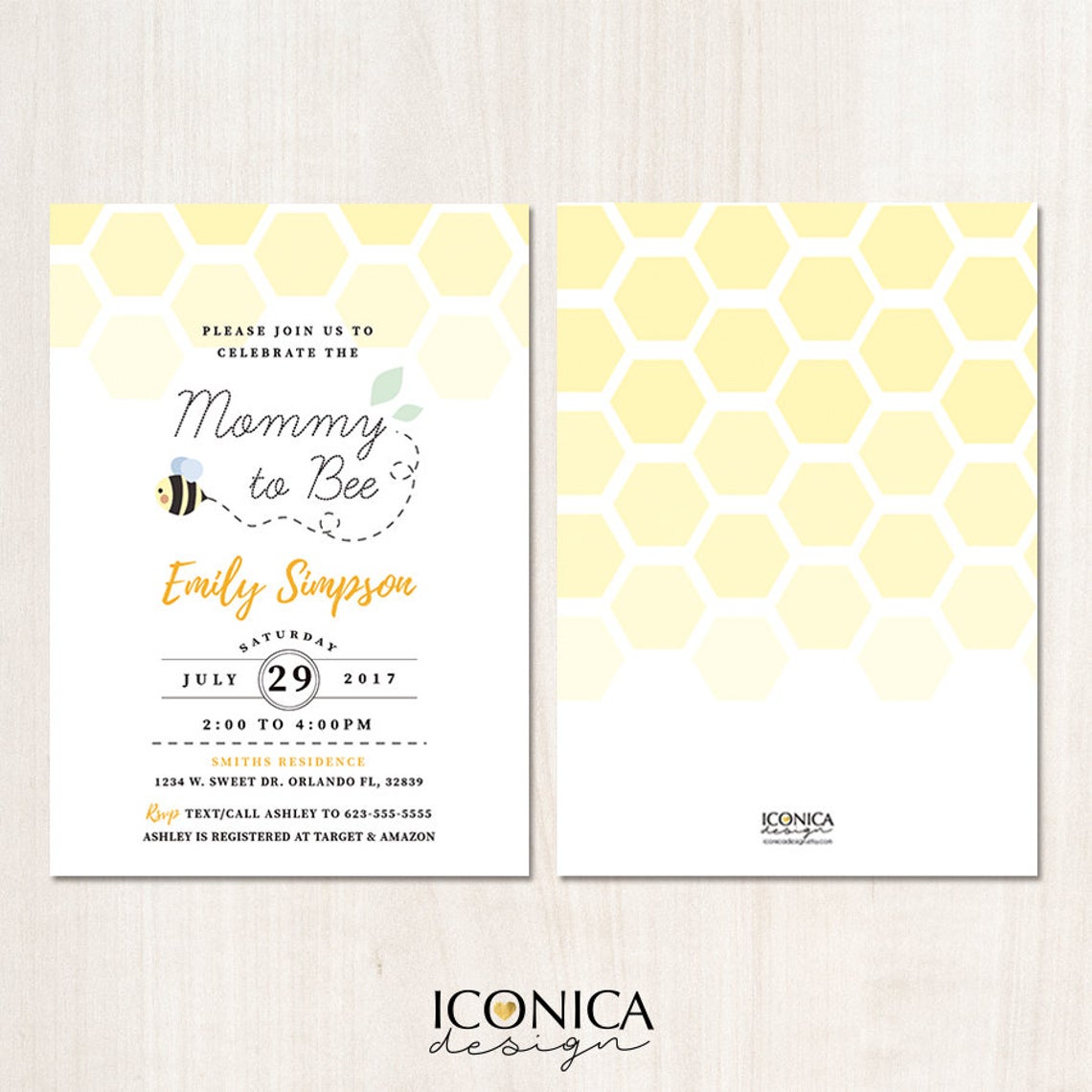 Bee Baby Shower Invitation, Mommy to Bee, Honey Combs Invites, Shower Invitations, Printed Or Printable File IBS0019