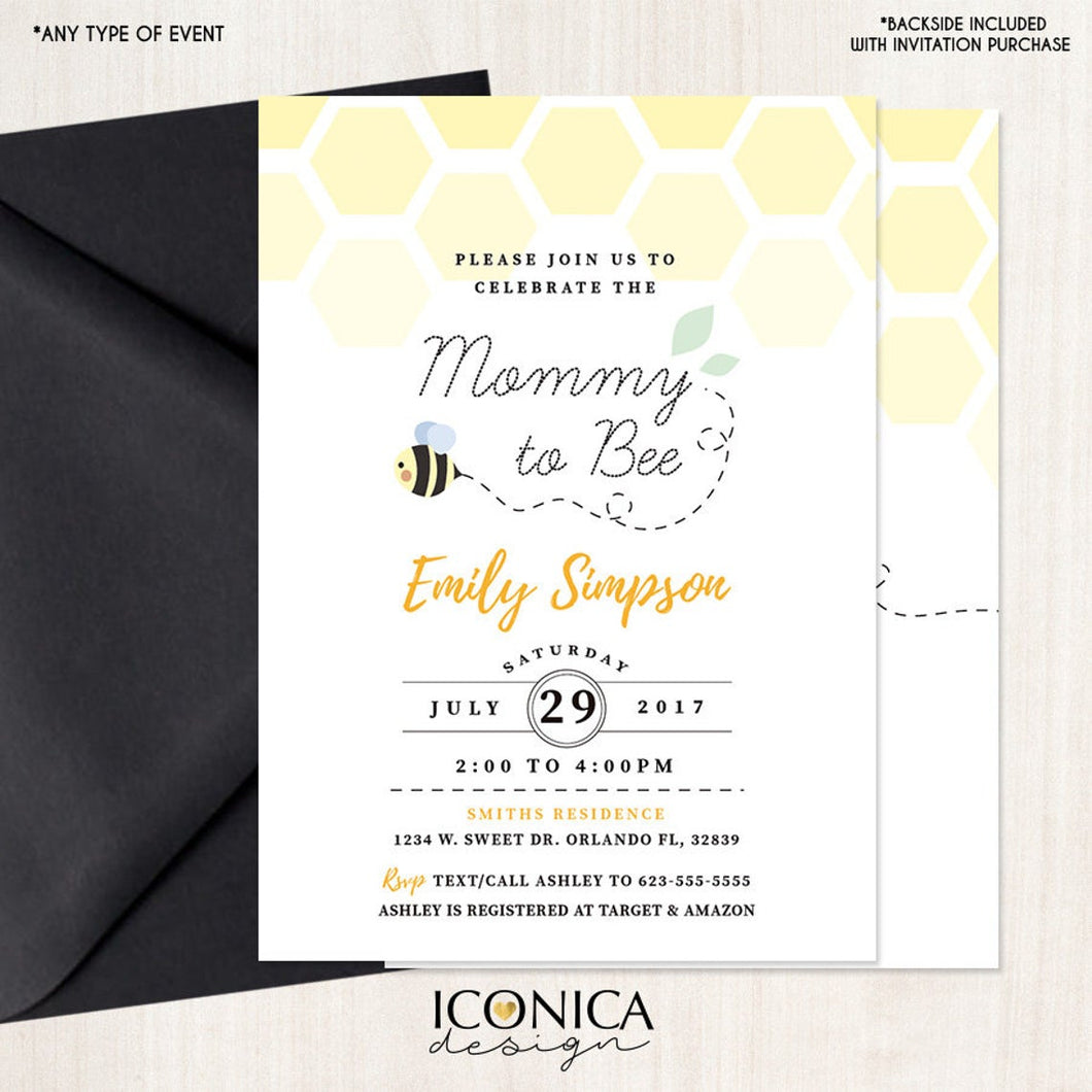 Bee Baby Shower Invitation, Mommy to Bee, Honey Combs Invites, Shower Invitations, Printed Or Printable File IBS0019