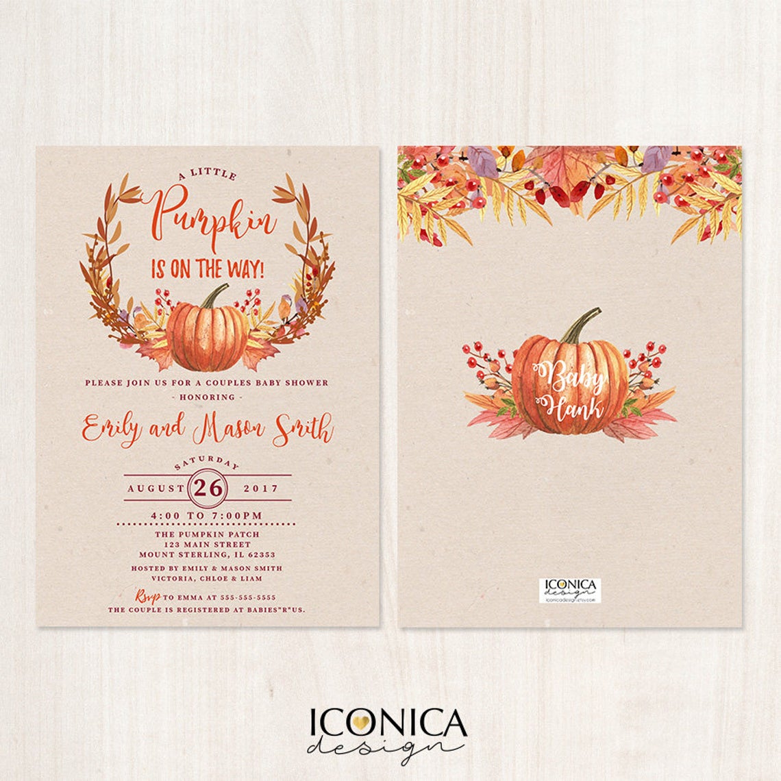 Pumpkin Couples Baby Shower Invitation, Little Pumpkin Cards, Pumpkin Patch, October Baby, Pumpkin Themed Printed or Printable File IBS0014