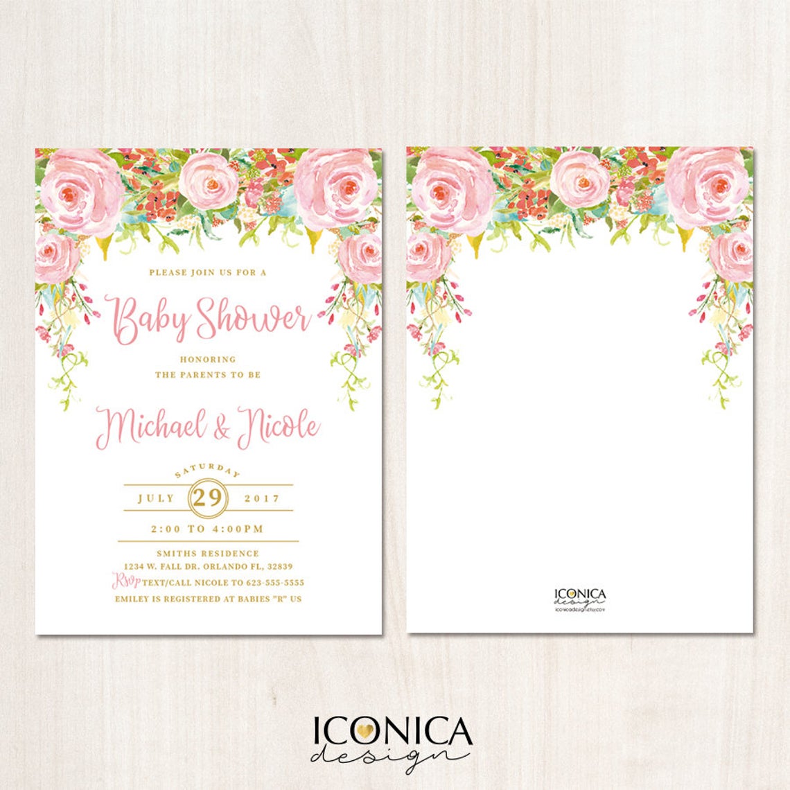 Girl baby shower invitations, Floral Baby Shower Invitation, garden baby shower invitations, It's a Girl, Printed Or Printable File IBS0016