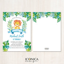 Load image into Gallery viewer, Lion First Birthday Invitations, any age, Party Animals, Giraffe Party Invitation, Jungle Party, Printed or Printable File, Free shipping
