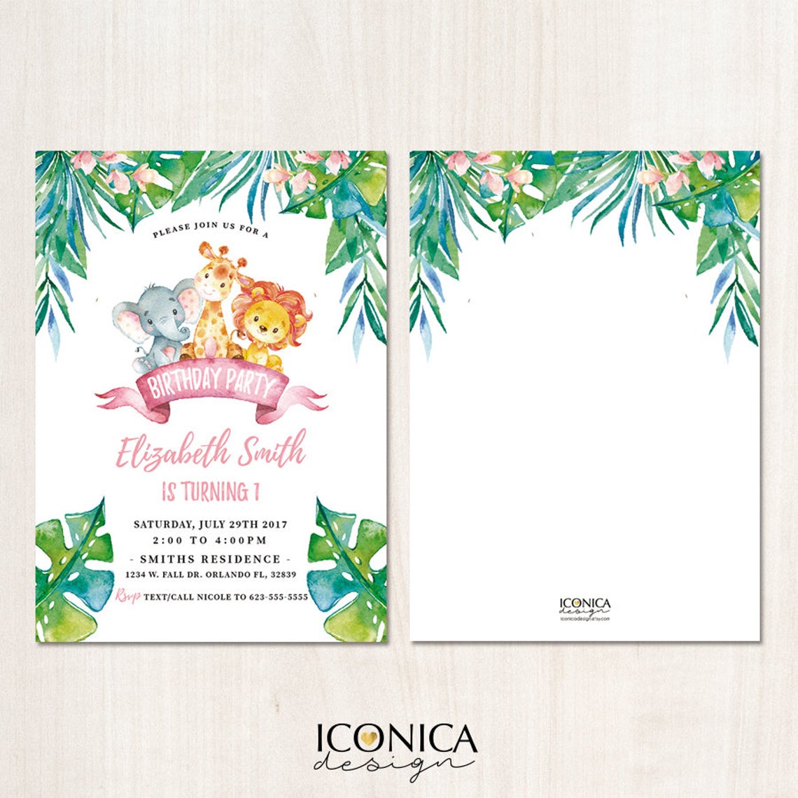 Safari First Birthday Invitations, any age, Party Animals, Jungle Party, Printed or Printable File, Free shipping