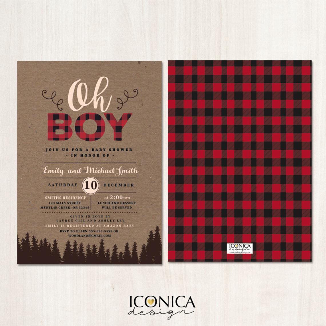Lumberjack Baby Shower Invitation Plaid Wilderness Camping Invitation Buffalo Plaid Invitation, buffalo Check Free Shipping IBS0001