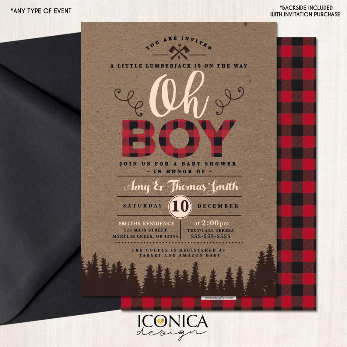 Lumberjack Baby Shower Invitation Plaid Wilderness Camping Invitation Buffalo Plaid Invitation, buffalo Check Free Shipping IBS0001