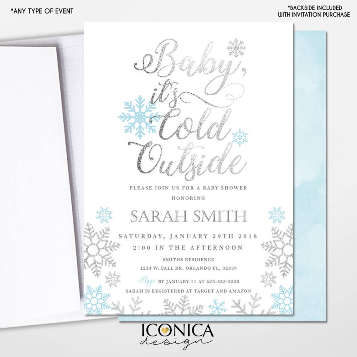 Winter Wonderland baby Shower Invitation, Wonderland christmas cards Holiday card, Printed or Printable File Free Shipping IBS0025