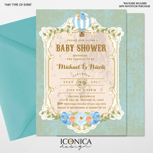Load image into Gallery viewer, Vintage Baby Shower Invitation,Hot Air Balloon Invitation,Oh Baby The places you&#39;ll go,Gender Reveal Party,Printed or Printable File IBS0023
