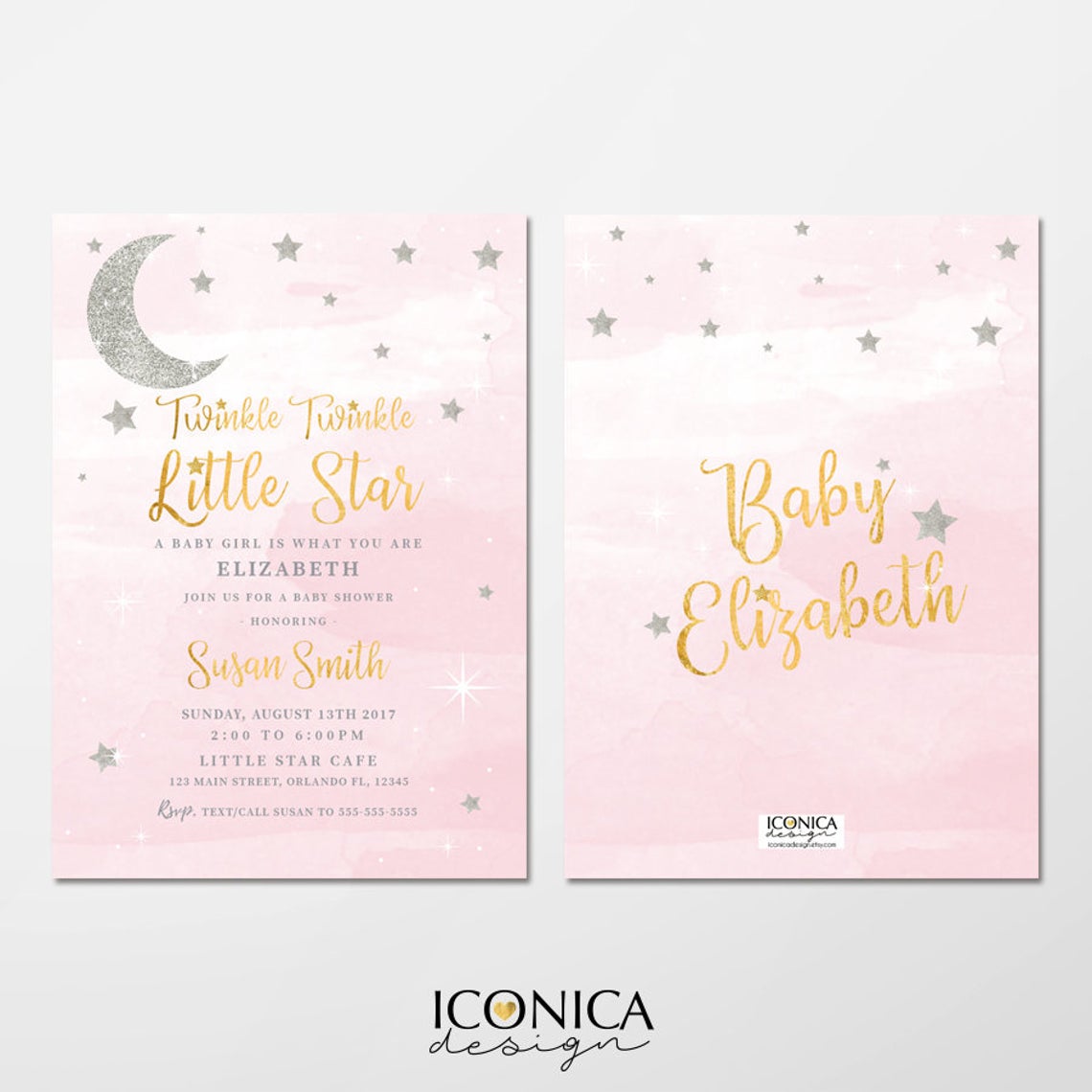 Twinkle Baby Shower Invitation, Pink TWINKLE Little Star invitation,Boy or Girl Invitation, Pink or Blue, Printed Or Printable File IBD0052