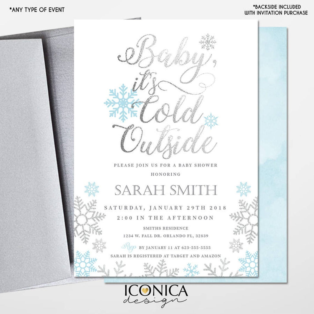 Winter Wonderland baby Shower Invitation, Wonderland christmas cards Holiday card, Printed or Printable File Free Shipping IBS0025