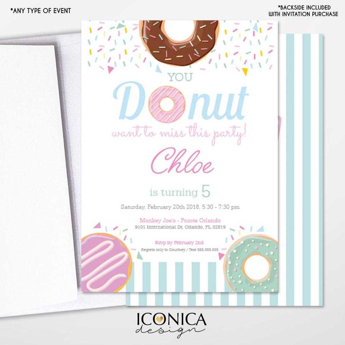 Donut Party Invitations Donut Birthday Party, Sprinkle party, Baby Sprinkle Invite, Printed - Printable File, Free Shipping IBD0054