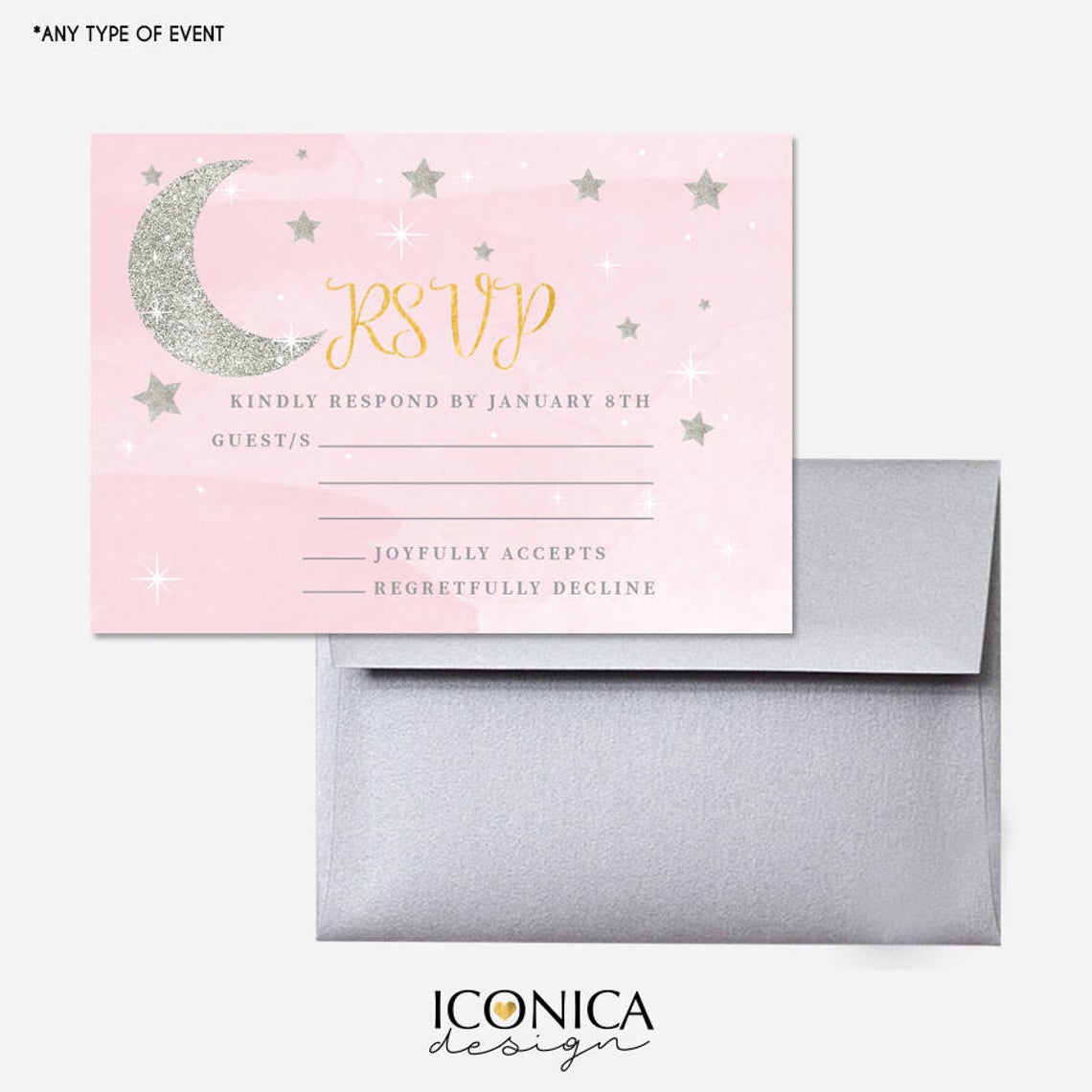 Twinkle Baby Shower Invitation, Pink TWINKLE Little Star invitation,Boy or Girl Invitation, Pink or Blue, Printed Or Printable File IBD0052