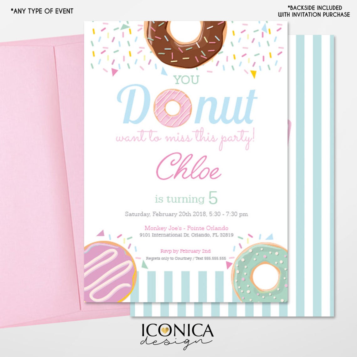 Donut Party Invitations Donut Birthday Party, Sprinkle party, Baby Sprinkle Invite, Printed - Printable File, Free Shipping IBD0054